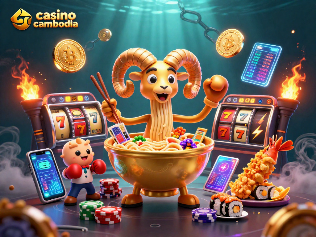 Engage in thrilling gameplay at casino cambodia with a vibrant cartoon casino scene featuring lively characters.