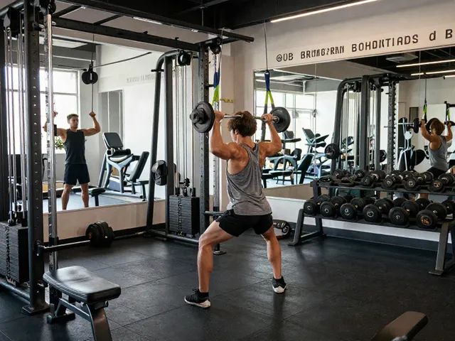 Engaged fitness enthusiast lifting weights, showcasing steroidi online commitment to strength and health in a modern gym.