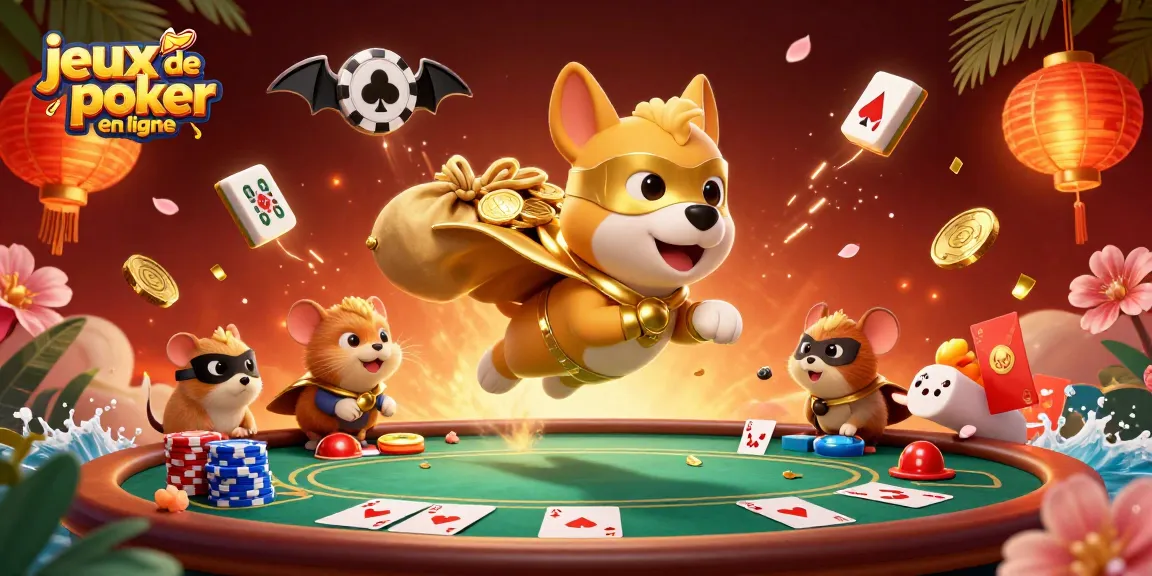 Jouer à des jeux de poker en ligne avec des personnages dynamiques et des éléments de casino colorés.