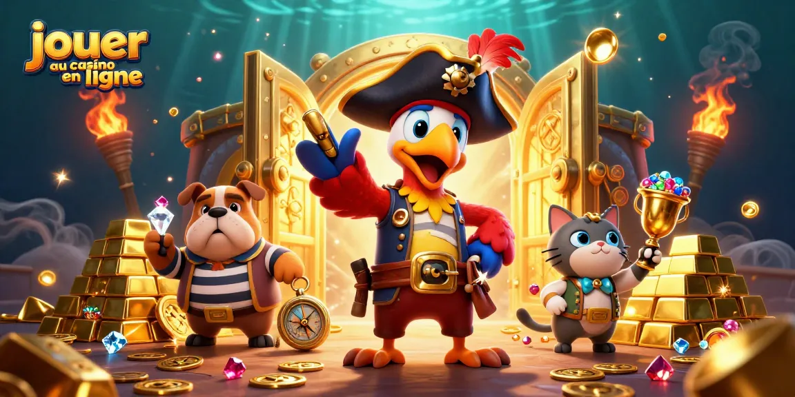 Jouer au casino en ligne avec un pirate et des trésors scintillants dans une scène dynamique