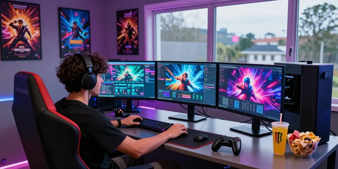 Gamer menikmati pengalaman bermain tantegacor88 di ruang permainan modern dengan peralatan gaming canggih.