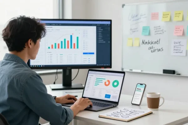 Get Ai visibility on your website with a digital marketing strategist analyzing analytics in a modern office.