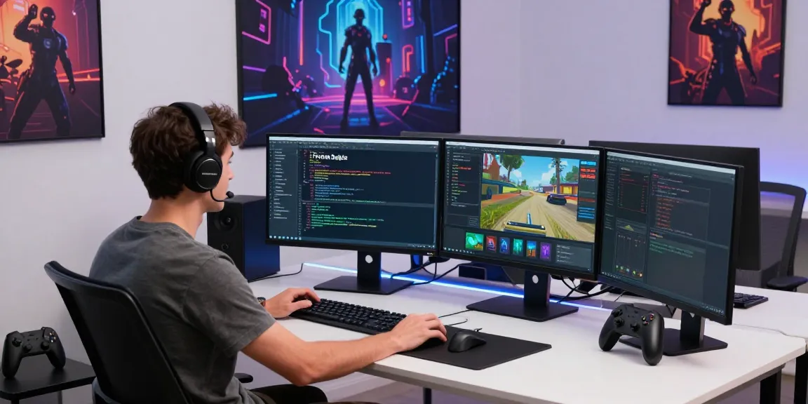 Developer coding FiveM Scripts at modern workspace with vibrant screens and gaming setup