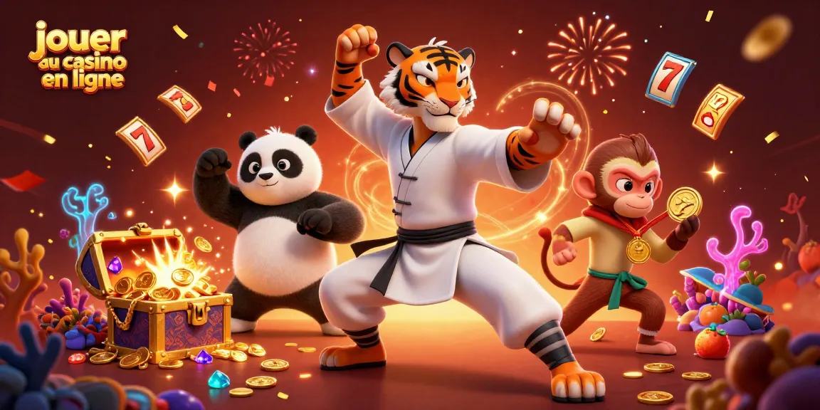 Jouez au casino en ligne avec un tigre kung-fu et des éléments de machine à sous riches en détails.