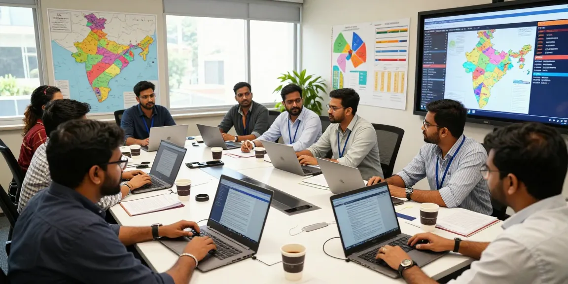Diverse journalists collaborating on Indian news at https://www.theindaily.com in a vibrant newsroom atmosphere.