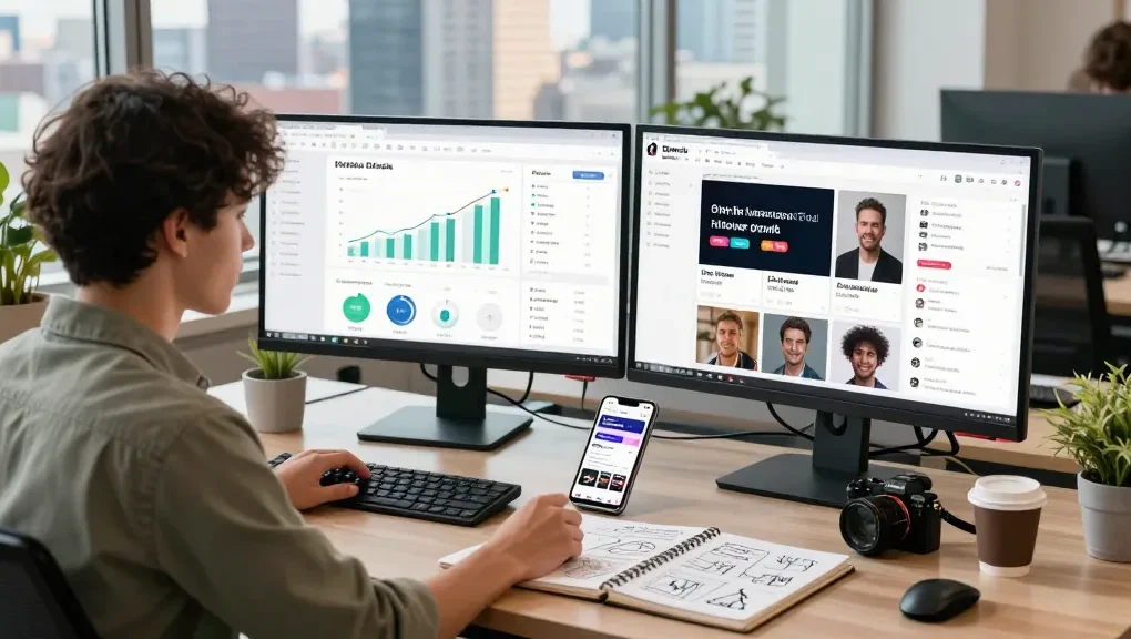Discover the best sites to buy TikTok followers in a vibrant digital marketing workspace.
