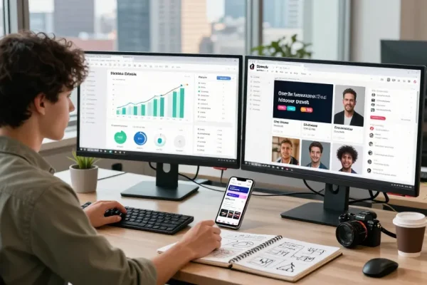 Discover the best sites to buy TikTok followers in a vibrant digital marketing workspace.