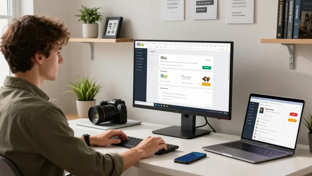 Buy verified eBay account displayed on an organized desk during online shopping session.