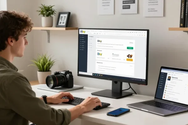 Buy verified eBay account displayed on an organized desk during online shopping session.