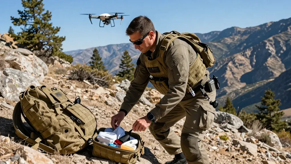 MOLLE IFAK pouch with tourniquet showcased in an outdoor emergency response scene