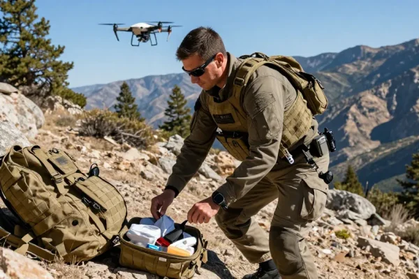 MOLLE IFAK pouch with tourniquet showcased in an outdoor emergency response scene