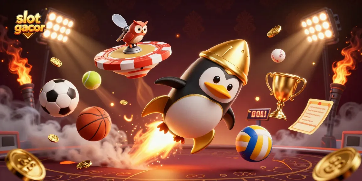 Experience the thrill of slot gacor with a 3D cartoon penguin and dynamic casino elements.