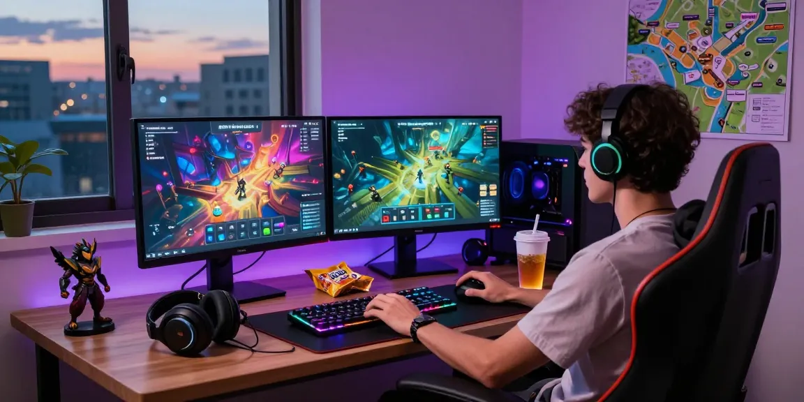 Engaging gaming setup featuring kecak4d platform with vibrant displays, modern chair, and room ambiance.