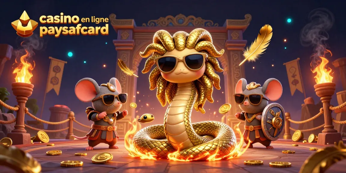 Animations captivantes de Medusa et d'un guerrier souris dans un casino en ligne paysafecard dynamique.