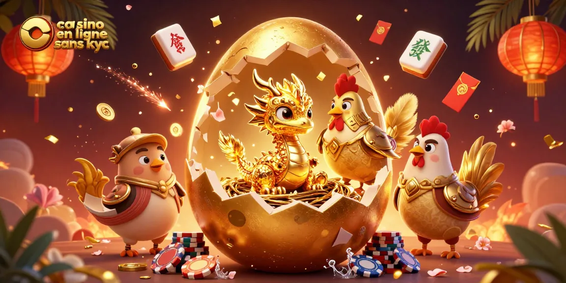 Jeux passionnants au casino en ligne sans KYC : dragon doré et éléments festifs.